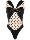 Marine Serre Draped Viscose Bodysuit In Black