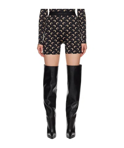 Marine Serre Womens Inverse Tan Moon Logo Stretch-jersey Shorts Xl In Black