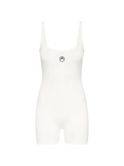 Marine Serre Logo Ribbed Jersey Catsuit In White
