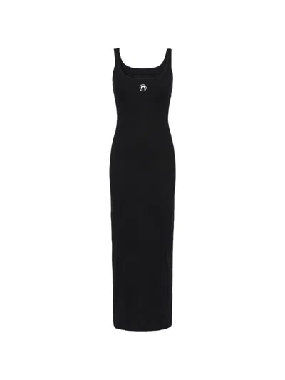 Marine Serre Scoop Neck Sleeveless Ribbed Midi Dress In Black