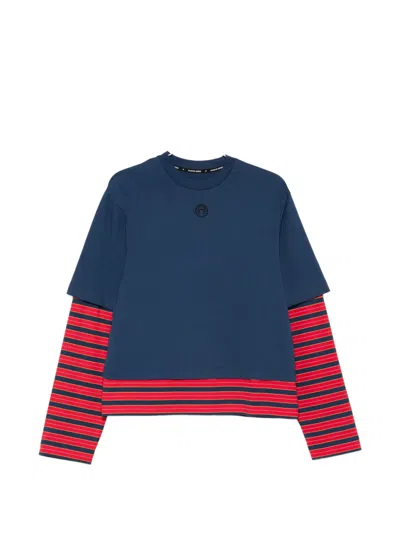 Marine Serre Logo Striped T-shirt In Blue