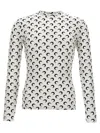 Marine Serre White Crewneck Top With All-over Moon Print In White/black