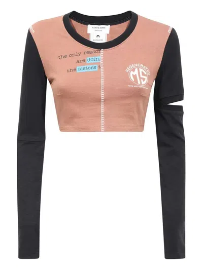 Marine Serre Long-sleeve Cropped Top In Brown