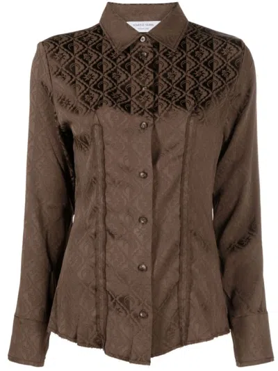 Marine Serre Long Sleeve Jacquard Shirt With Classic Collar In Brown