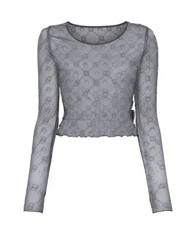 Marine Serre Long Sleeve Pattern T-shirt In Gray