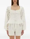 Marine Serre Fitted White Top With Square Neckline And Floral Embroidery In White