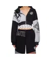 Marine Serre Black & Gray Upcycled Graphic Cropped Zipped Hoodie In Black