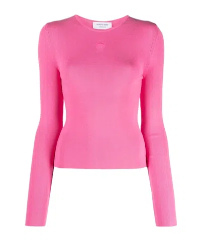 Marine Serre Long-sleeved Knitted Pullover In Pink