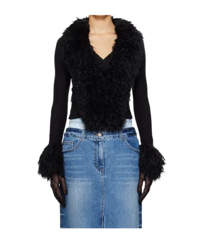 Marine Serre Long-sleeved Knitted Sweater In Black
