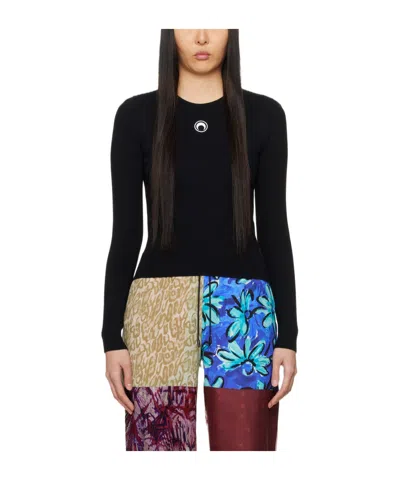 Marine Serre Long-sleeved Rib Sweater In Black