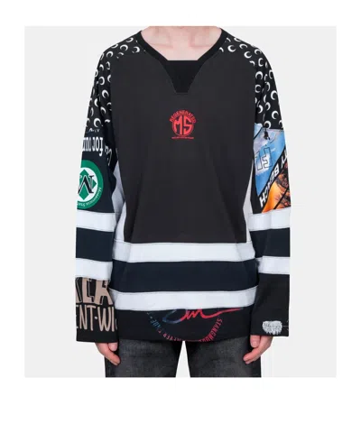 Marine Serre Long-sleeved Round-neck T-shirt In Black