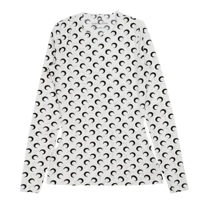 Marine Serre Long-sleeved Shirt In All Over Moon Jersey In Bianco/nero