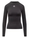 Marine Serre Moon Logo Strass Jersey Ls Highneck Top In Black