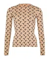 Marine Serre Beige Crewneck T-shirt With All-over Crescent Moon Print In Tech Fabric Stretch Woman In Nude