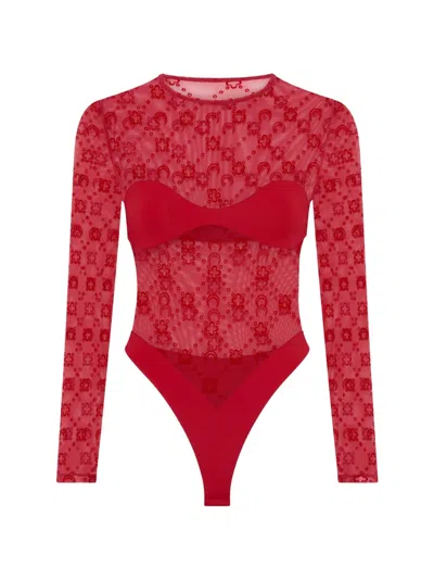 Marine Serre Long-sleeve Bodysuit In Red