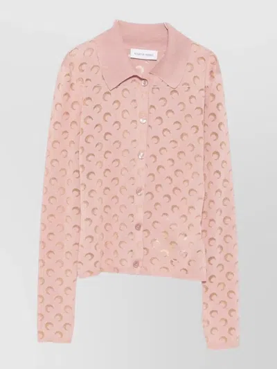 Marine Serre Lunar Pattern Knit Long Sleeve Shirt In Pink