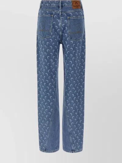 MARINE SERRE LUNAR PRINT FIVE-POCKET DENIM TROUSERS