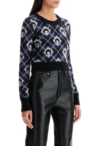 Marine Serre Maglia Cropped Moon Argyle In Blue