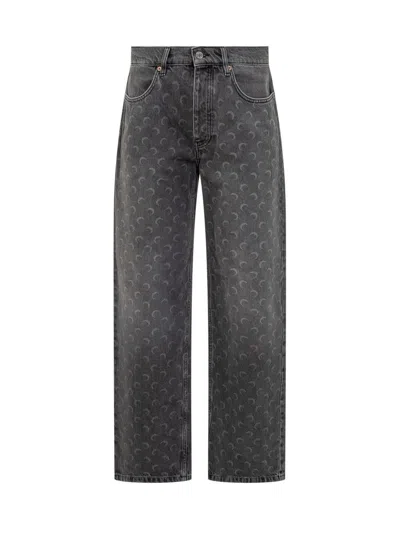 Marine Serre Marine Greenhouses Jeans In Grey Denim With Lunar Patterning In Gray