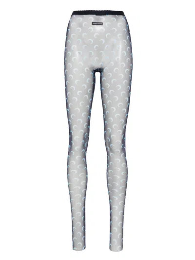 Marine Serre Crescent-moon-print Mesh Tights In Navy