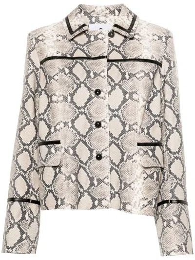 MARINE SERRE MARINE SERRE MARINE SERRE JACKET IN PYTHON PRINT LEATHER. 
BOXY CUT. 
BUTTON AND BUCKLE CLOSURE AT C