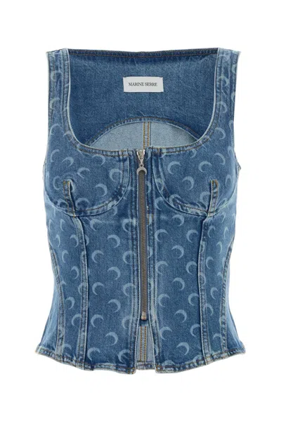 MARINE SERRE MARINE SERRE MARINE SERRE MOON LASER DENIM BUSTIER TOP
