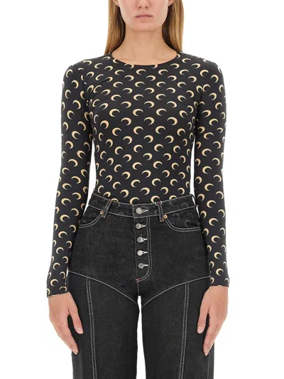 Marine Serre Moon Round Neck Second Skin Top In Black