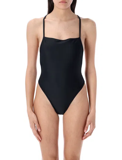 Marine Serre Square-neck Swimsuit In Black