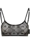 Marine Serre Tulle Bralette With Logo Embroidery In Black