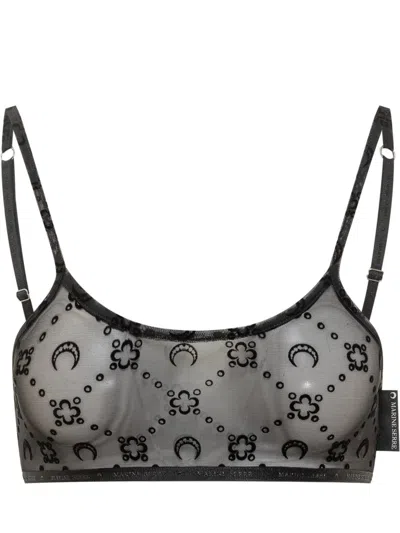 Marine Serre Tulle Bralette With Logo Embroidery In Black
