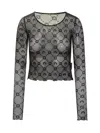 Marine Serre Moonogram Mesh Flock Long Sleeves Top In Gray