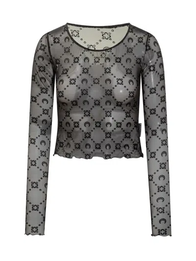 Marine Serre Tulle Top With Logo Embroidery In Gray