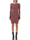 Marine Serre Moon Diamant Jacquard Wool-blend Minidress In Maroon