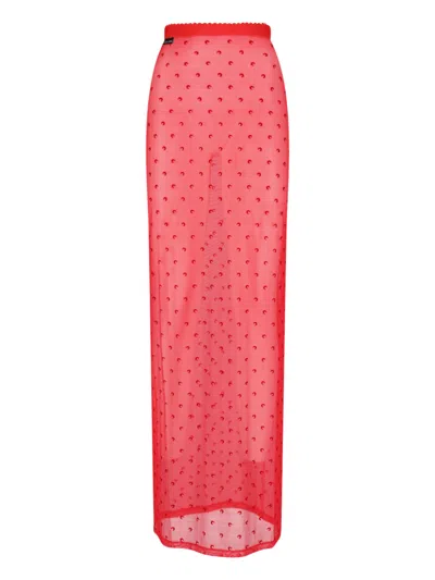 Marine Serre Midi Skirt Sheer Fabric Elastic Waistband In Multi