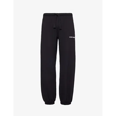 Marine Serre Mens Black Logo-embroidered Tapered-leg Organic-cotton Jogging Bottoms