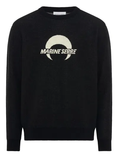 Marine Serre Logo Intarsia Crewneck Knitted Jumper In Gray