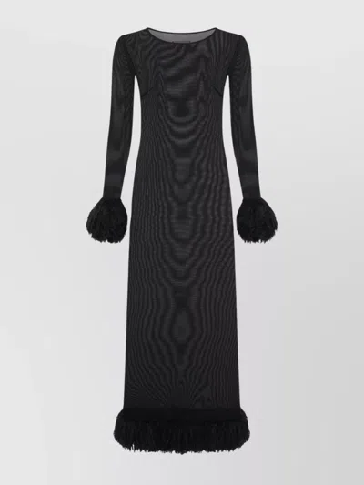 MARINE SERRE MESH CREWNECK DRESS WITH FEATHER ACCENTS