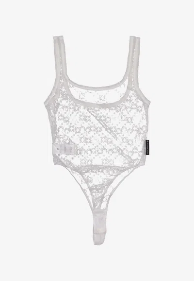 Marine Serre Mesh Flock Sleeveless Bodysuit In White