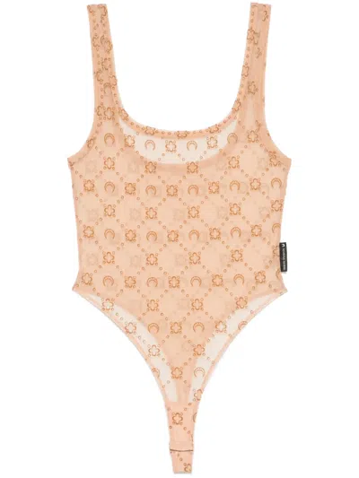 Marine Serre Mesh Flocked Bodysuit In Neutrals