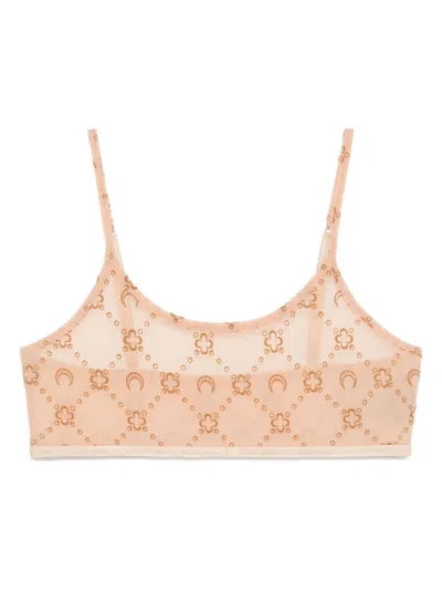 Marine Serre Mesh Flocked Bralette In Neutrals