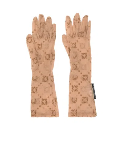 Marine Serre Mesh Flocked Gloves In Sand Beige