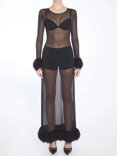 Marine Serre Mesh Jersey Long Dress In Black