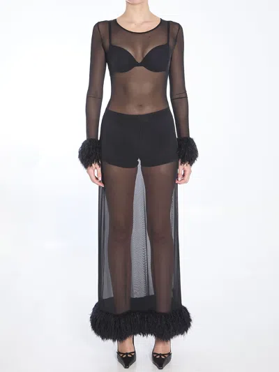 Marine Serre Mesh Jersey Long Dress In Black