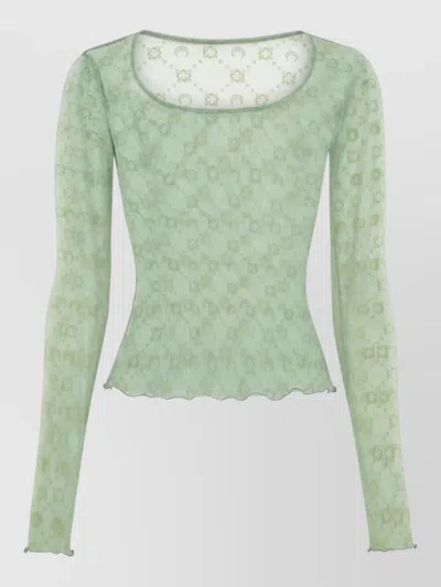 Marine Serre Mesh Long Sleeve Monogram Floral Top In Green