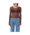 Marine Serre Moon-print Mesh Crop Top In Blue