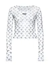 Marine Serre Mesh Monogrammed Crewneck Cropped Top In Optical White