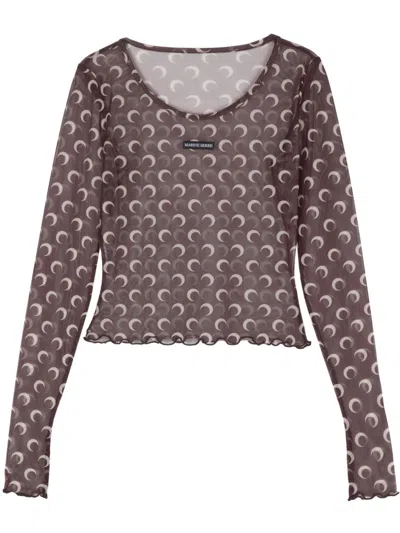 MARINE SERRE MESH MOON CROPPED TOP WOMAN BROWN