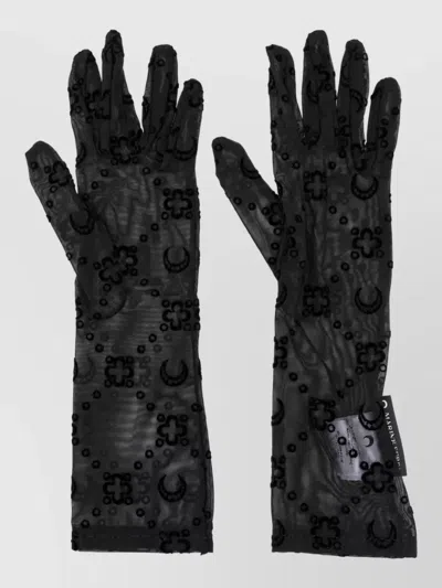 Marine Serre Mesh Semi-sheer Monogram-print Gloves In Black