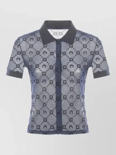 Marine Serre Mesh Shirt Collared Neck Floral Pattern Sheer In Multi