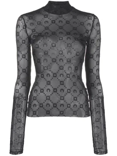 Marine Serre Black Monogram Mesh Highneck Top